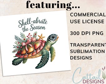 Turtle PNG | Christmas Holiday Turtle (Digital Download)