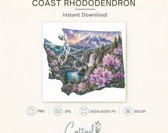 Washington State Flower Watercolor Clipart, Coast Rhododendron Silhouette (Digital Download)