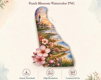 Delaware State Flower Peach Blossom Watercolor PNG (Digital Download)