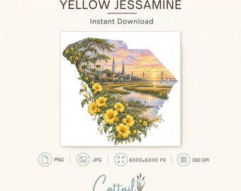 South Carolina Yellow Jessamine Watercolor Clipart (Digital Download)