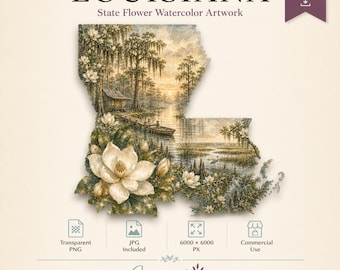 Louisiana State Flower PNG, Magnolia Watercolor, Louisiana Clipart, Sublimation Design, Commercial Use Digital Download