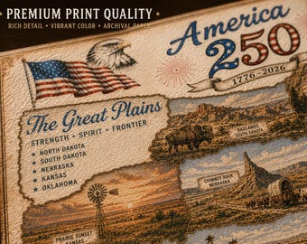 Regionaal kunstwerk America 250 Plains: aquarelkaartafdruk