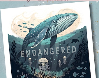 Blue Whale PNG: Ocean Wildlife Clipart for Sublimation (Commercial License, 300 DPI Digital Download