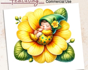 February Primrose Baby Gnome PNG Clipart | Birth Month Flower Sublimation | 300 DPI Digital Download