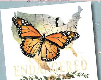 Monarch Butterfly USA Map PNG: Endangered Species Sublimation (Commercial License, 300 DPI Digital Download)