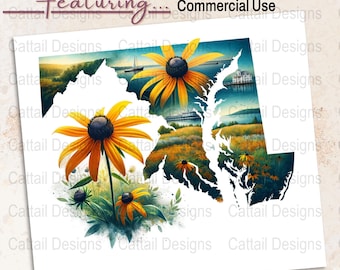 Maryland Black-Eyed Susan PNG: aquarel staat bloem clipart (300 dpi transparant bestand)