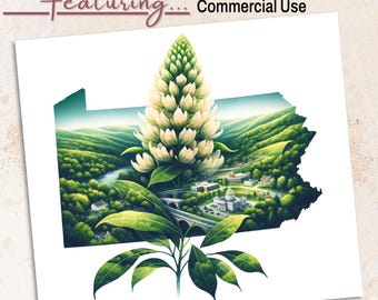 Pennsylvania Mountain Laurel PNG: Floral State Silhouette (300 dpi transparant bestand)