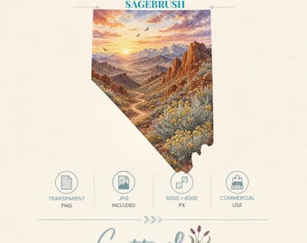 Nevada State Flower Sagebrush Watercolor PNG, Clipart, Sublimation Design, Commercial Use & Instant Download
