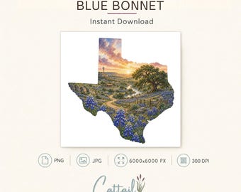 Texas State Flower PNG, Bluebonnet Watercolor, Texas Clipart, Sublimation Design, Commercial Use Digital Download