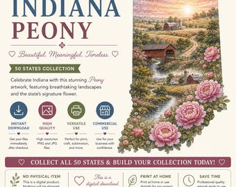 Indiana State Flower PNG, Peony Watercolor, Indiana Clipart, Sublimation Design, Commercial Use Digital Download