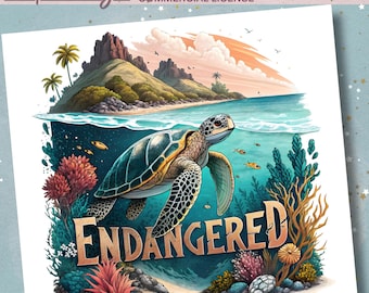 Sea Turtle PNG: Ocean Sublimation, Marine Animal Clipart (Commercial License, 300 DPI Printable File)