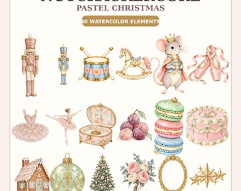 40 Nutcracker Clipart, Pastel Christmas Watercolor PNG Bundle, Ballet Commercial Use