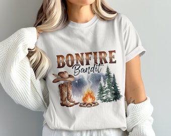 Bonfire Bandit PNG | Western Cowgirl Sublimation Design | Cowboy Hat Boots Campfire Clipart | Commercial License
