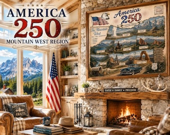 Poster America 250 Mountain West, decor nationale parken Rocky Mountains, print westelijk landschap