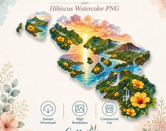 Hawaii State Flower Yellow Hibiscus Watercolor Clipart (Digital Download)