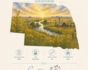 Nebraska State Flower Goldenrod Watercolor PNG Clipart, Sublimation Design, Commercial Use & Instant Download