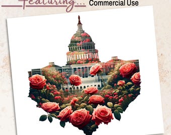 Washington DC Rose PNG: Floral clipart US Capitol (digitale download, commercieel gebruik)