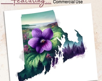 Rhode Island Violet Flower PNG: aquarel staat silhouet (300 dpi transparant bestand)