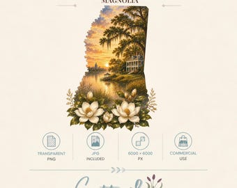 Mississippi State Flower Magnolia Watercolor PNG, Clipart, Sublimation Design, Commercial Use & Instant Download