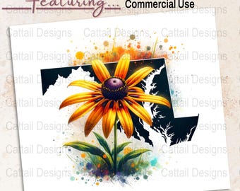 Maryland Black-Eyed Susan PNG: aquarel staat bloem clipart (300 dpi transparant bestand)