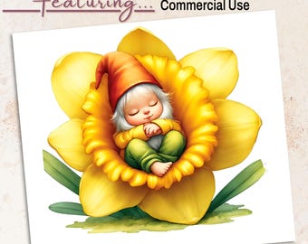 March Daffodil Baby Gnome PNG Clipart | Birth Month Flower Sublimation | 300 DPI Digital Download