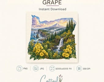 Oregon State Flower Grape Watercolor PNG, Clipart, Sublimation Design, Commercial Use Digital Download