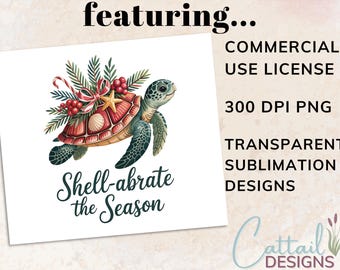 Turtle Christmas PNG | Watercolor Holiday Animal (Digital Download)