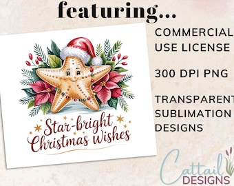 Starfish PNG | Watercolor Christmas Star (Digital Download)