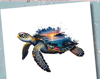 Hawksbill Turtle Sunset Beach PNG: Marine Life Clipart (Commercial License, 300 DPI Digital Download)