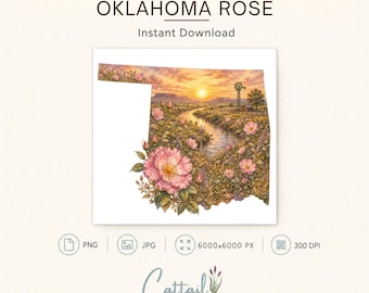 Oklahoma State Flower Oklahoma Rose Watercolor PNG, Clipart, Sublimation Design, Commercial Use Digital Download