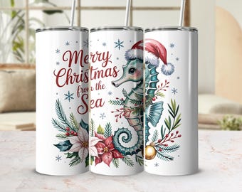 Seahorse PNG | Watercolor Christmas Seahorse (Digital Download)