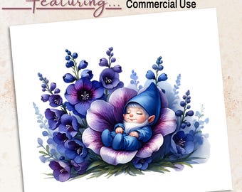 Juli ridderspoor baby kabouter png-afbeeldingen | Bloemsublimatie geboortemaand | Digitale download 300 dpi