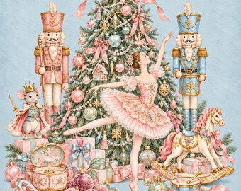 Pastel Nutcracker Christmas Wall Art Set, 12 Printable Ballet Nursery Prints, Digital Download