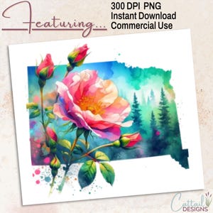 North Dakota Wild Prairie Rose State Flower PNG, Floral USA State Clipart, Wild Prairie Rose Sublimation Design, 300 DPI Transparent File