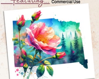North Dakota Wild Prairie Rose PNG: Floral State Silhouette (300 DPI)