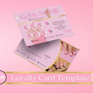 Modelo de cartão de fidelidade DIY Nail Tech - editável no Canva - perfeito para salões de cabeleireiro, cílios e manicure