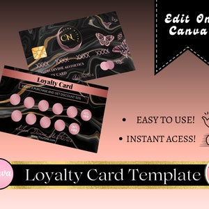 Cartão de crédito DIY Preto Sleek Beauty Modelo de cartão de fidelidade - Design DIY Canva editável para cabelos, cílios e salões de manicure - Perfeito para negócios
