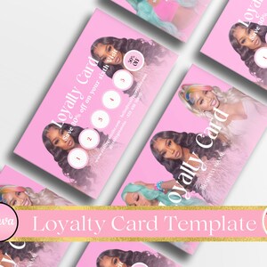 Cartão de fidelidade de cabeleireiro rosa - Cartão de fidelidade rosa - Cartão de fidelidade de cabeleireiro - Modelo editável DIY Download instantâneo