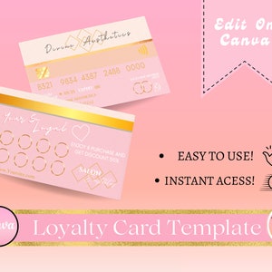 Cartão de fidelidade estilo cartão de crédito - Cartão de fidelidade super elegante - Modelo editável DIY Canva - Cartão de fidelidade para cabelos, cílios e unhas