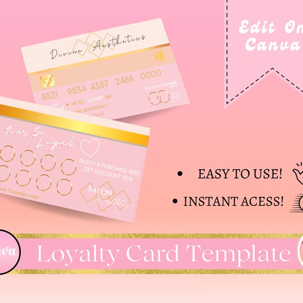 Credit Card style loyalty card- Super Elegant Loyalty Card - DIY Canva Editable Template - Hair, Lash, Nail Loyalty Card