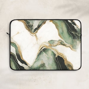 Funda para computadora portátil/tableta de mármol de jade y oro / Funda para computadora portátil minimalista y elegante / Accesorios verdes inspirados en la naturaleza para escribir, trabajar y la escuela