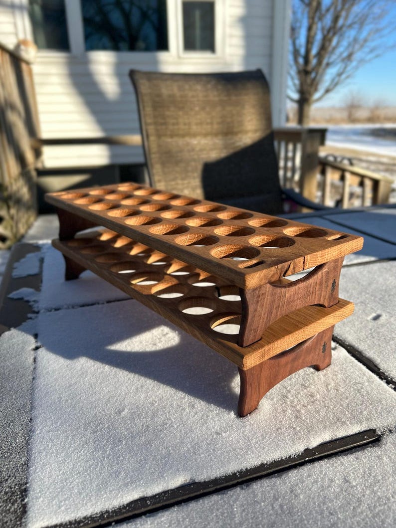 Antique-Inspired Wooden Egg Holder - Stackable farm fresh eggs - Single Unit WhiteOak/Walnut Feet