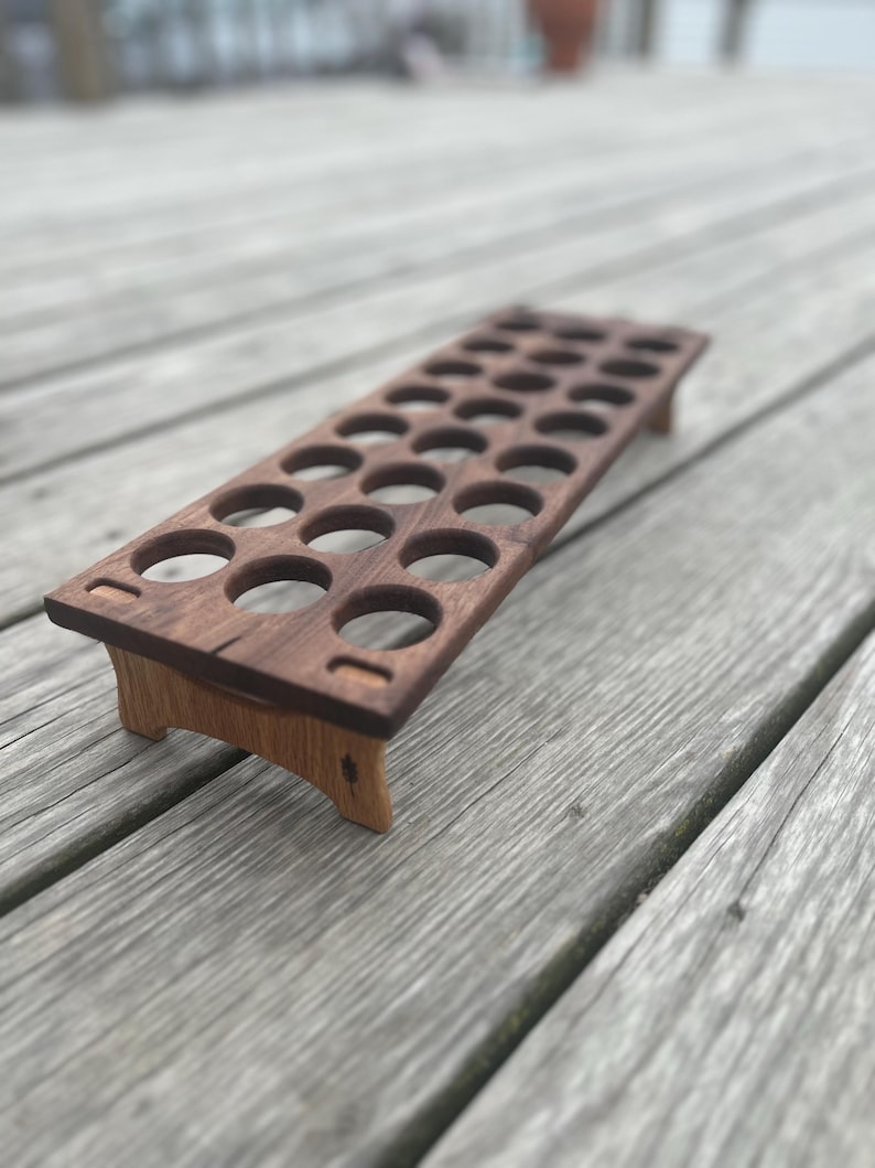Antique-Inspired Wooden Egg Holder - Stackable farm fresh eggs - Single Unit Walnut/WhiteOak Feet
