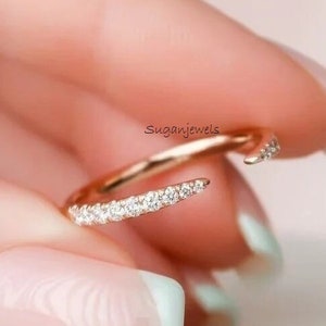 Moissanite Eternity Open Cuff Ring: 14K Rose Gold Wedding Band