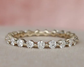Petite Diamond Distance Band / Moissanite Diamond Wedding Band / Tiny Eternity Band / Stackable Thin Sterling Silver Ring / Handmade Jewelry