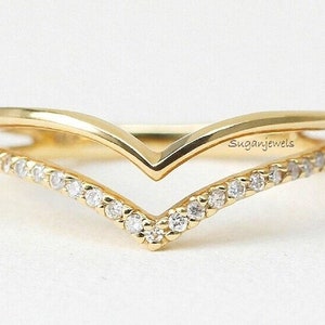 Yellow Gold Diamond Wedding Band: Sterling Silver Curved Stacking Ring