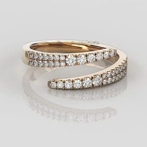 Open Gap Band, Round Cut Moissanite Band, Half Eternity Wedding Band, In 14K Gold Band, Stackable Matching Band, Minimalist Anniversary Band