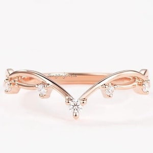 Vintage Twig Engagement Ring, Twig Stacking Band, Women Vine Diamond Band, Art Deco Curved Branch Moissanite Wedding Band,14K Rose Gold Band