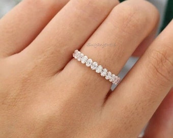 Oval Moissanite Band Oval Eternity Band Oval Wedding Band 3x2mm Oval Cut Moissanite Wedding Band 14K Rose Gold Half  Eternity Women&#39;s Bands
