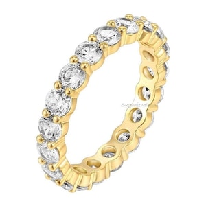14k Solid Yellow Gold Eternity Band/ Stackable Ring/ Full Eternity Wedding Band/ 3.00 MM Round Diamond Eternity Band/Cocktail Ring Band Gift